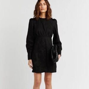 Dissh linen mini black dress long sleeve, US 4